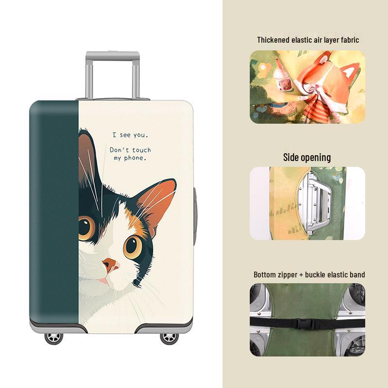 Elastic Zippered Travel Suitcase Protective Cover - Durable, Printed, and Wear-Resistant