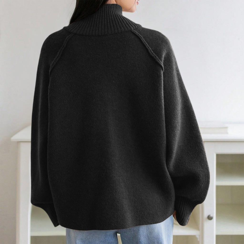 Women's Fashion Casual Solid Color Stand Collar Long Sleeve Cardigan Zipper Knitted Jacket