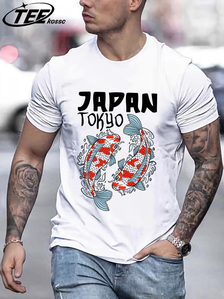 Harajuku Japan Tokyo Koi TShirts Men Cotton Casual T Shirt Breathable Summer Sportswear Unisex Loose Crewneck Short Sleeve