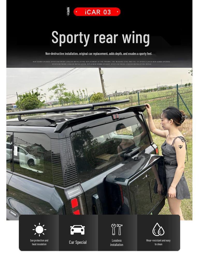 Projetado para carros Chery: Mod de Spoiler Traseiro Integrado e Asa de Teto para Visual Esportivo.