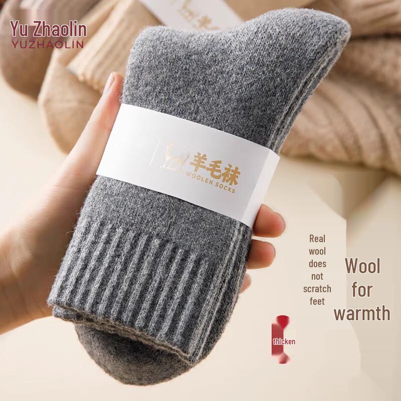 Yuzhaolin Men s Winter Warm Wool Blend Mid-Calf Terry Socks One Size