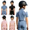 Kinder Mädchen Farbblock-Reitshirt Reißverschluss Stehkragen Kurzarm Sportliche Oberteile zum Reiten Laufen Golf Tennis