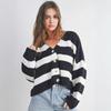 New Autumn and Winter Women's Casual Striped Long-sleeved V-neck Loose Knitted Cardigan Sweater