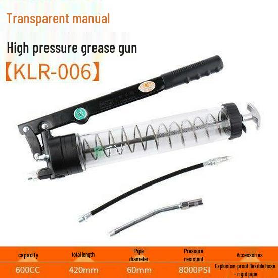 Industrial-Grade Transparent High-Pressure Grease Gun for Excavator Maintenance