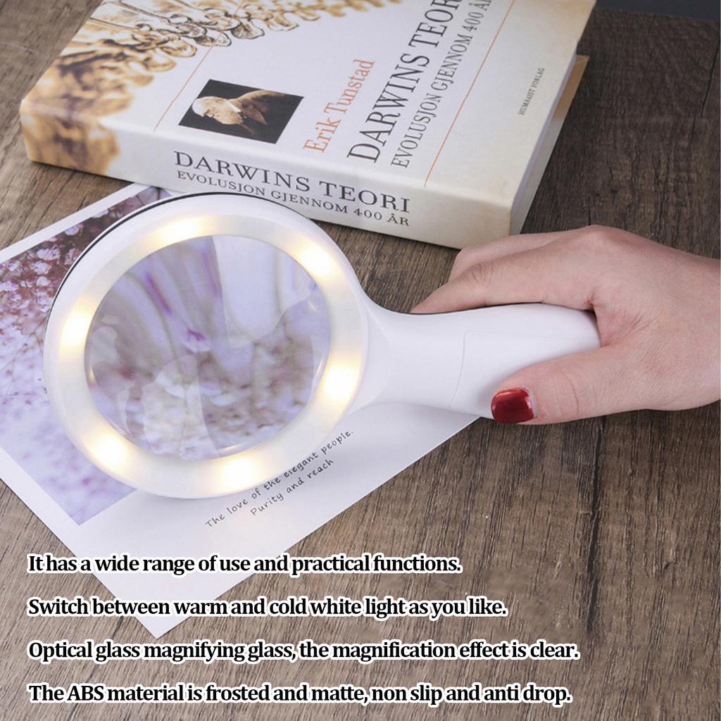 Handheld Reading Magnifying Glass LED Magnifying Glass 10 Times 88mm for Reading Books and Newspapers