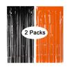 2Pcs Halloween Decoration Backdrop Tassle Curtains Black Orange Foil Fringe Curtain for Birthday Halloween Party Backdrop Deco