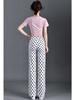 Polka Dot Print Elastic Waist Straight Leg Pants - Summer 2025 Slimming Stretchy Women's Trendy New Arrivals.
