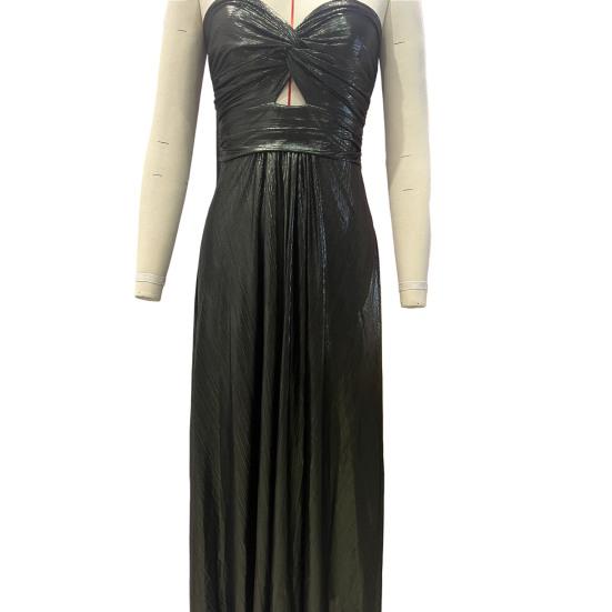 Vestido Maxi Bronzeador Sem Costas Bainha Grande Nó no Peito Envolvente Decote Ombro a Ombro