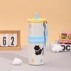 Stainless steel coffee thermos cup cartoon cute portable rope straw cup car cup