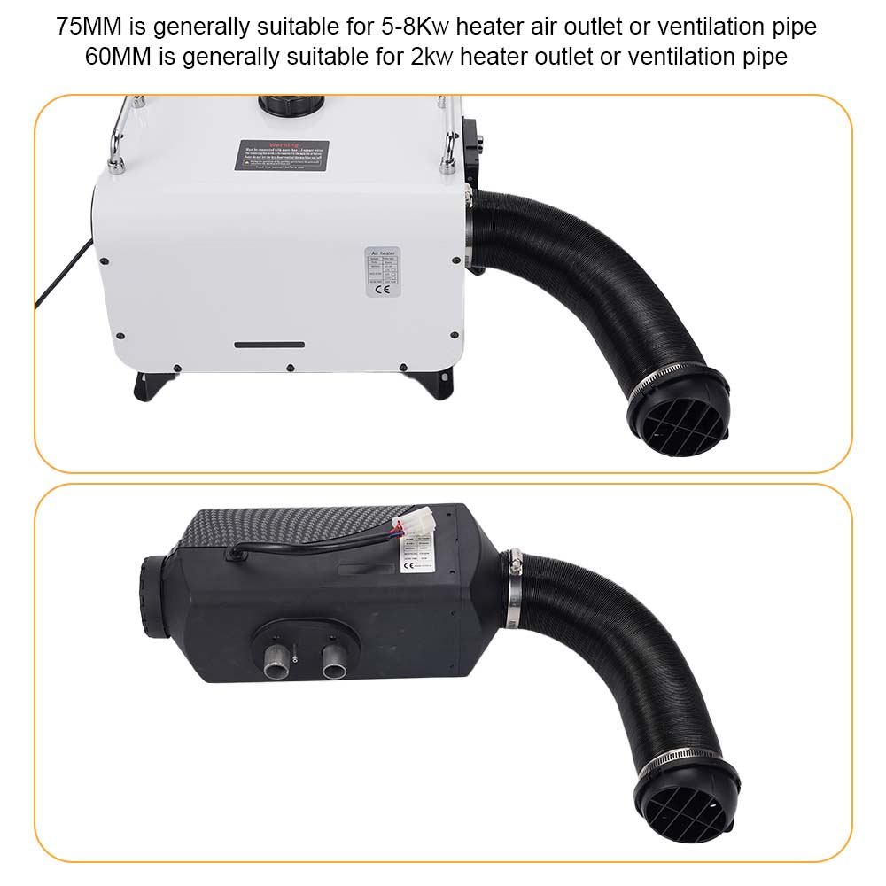 75mm/60mm Parking Heater Air Outlet Ventilation Pipe Connector Suitable For 2KW/5-8KW Diesel Heater Hot Air Outlet Accessories