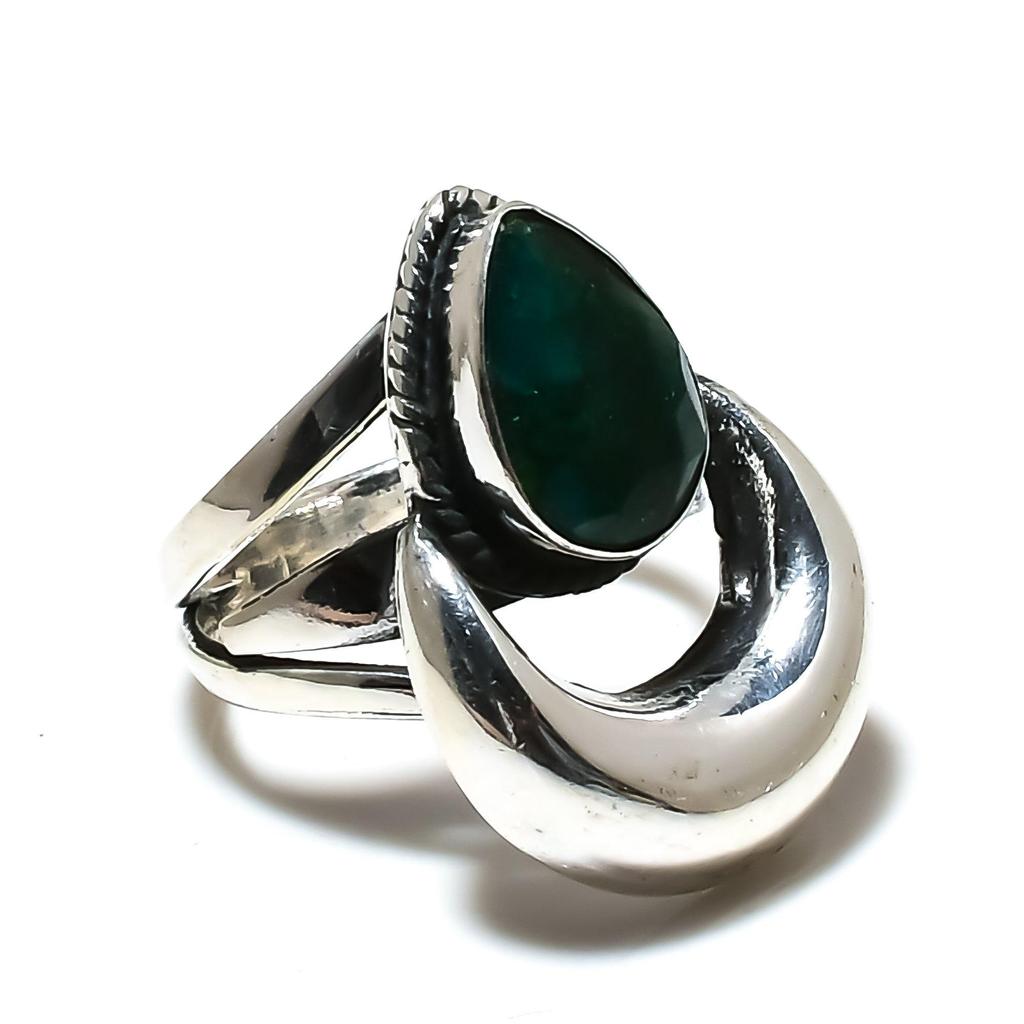 Emerald May Birthstone Adjustable 925 Sterling Silver Ring - Fits US Sizes 6 to 10 - Handmade Boho Jewelry for Women & Men, Valentine Gifts