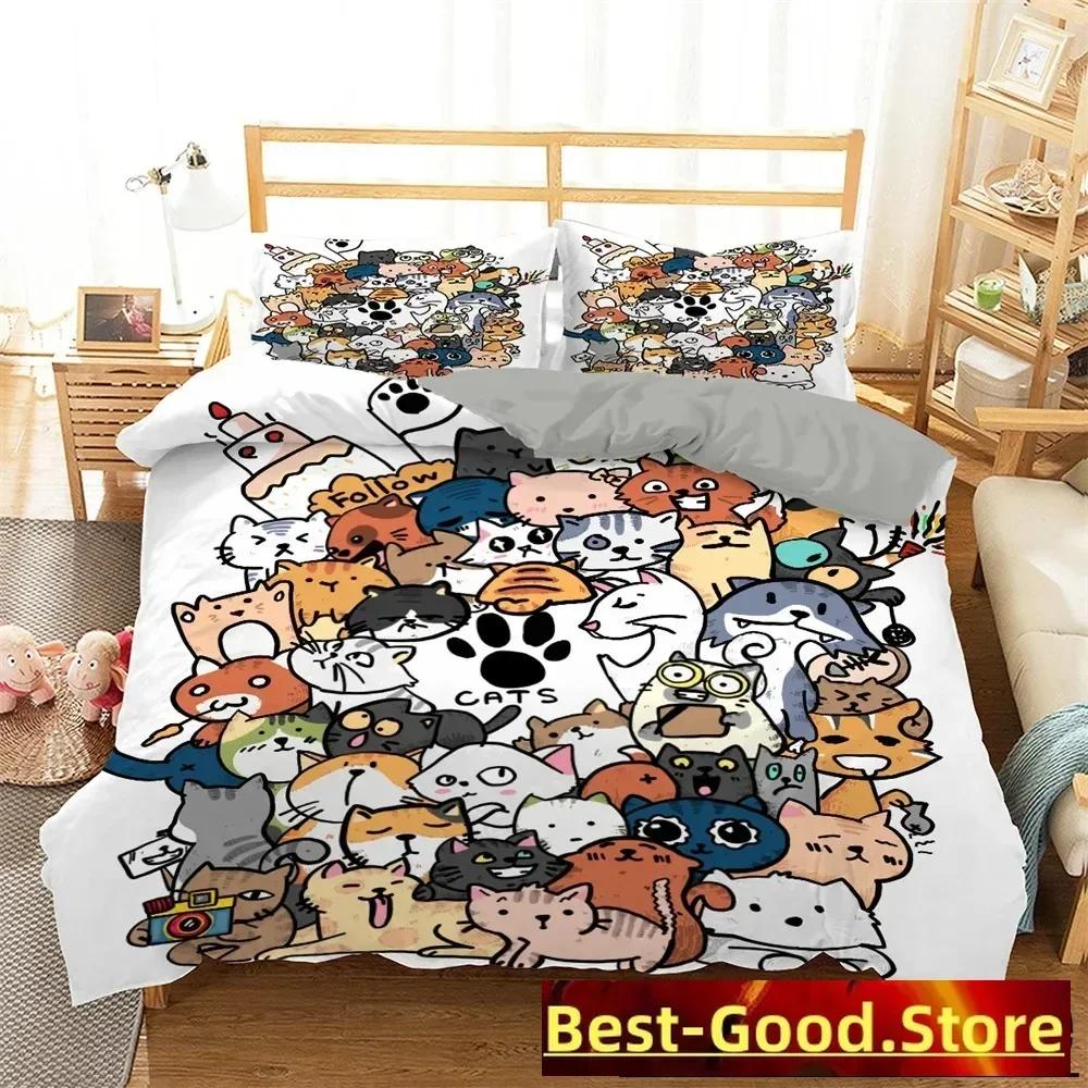 

Comforter Cartoon Cat Bedding Set Kids Kawaii Kitty Colorful Pet Animal Comforter King Twin Queen Polyester Comforter (quilt)-EU Single(135*200cm)3pcs