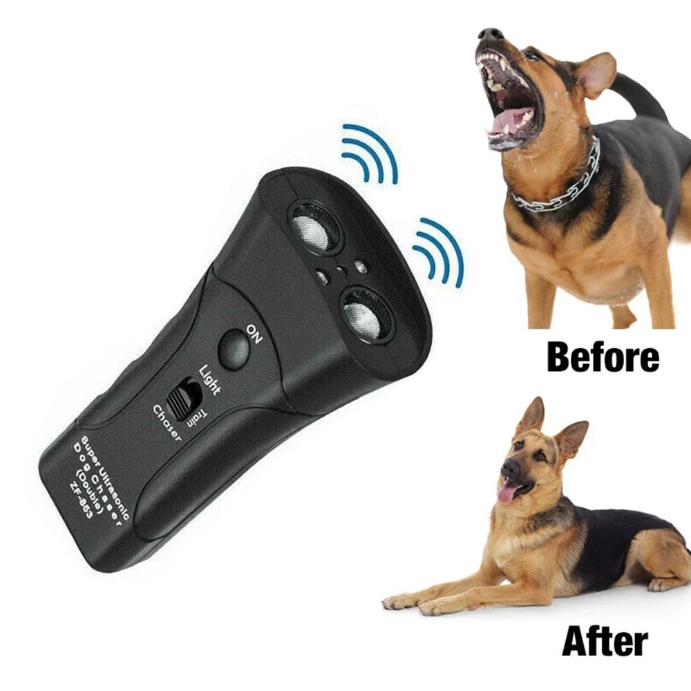 Chasseur de chiens à ultrasons Arrêtez les attaques d'animaux agressifs Répulsif pour chiens Arrêtez l'appareil d'aboiement avec lampe de poche LED Outils d'éducation pour animaux de compagnie