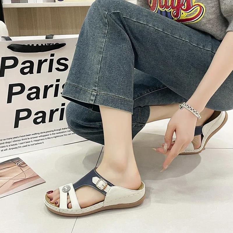Shoes for Women 2024 High Quality Basic Women's Slippers Brand Crystal Daily Slippers Women Summer Open Toe Flat Women's Sandals