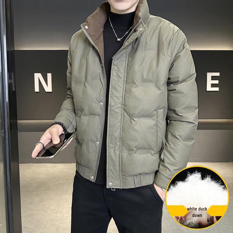 

Men s Winter Stand Collar White Duck Down Jacket 2XL (recommended 140-155 jin) зеленого кольору хакі