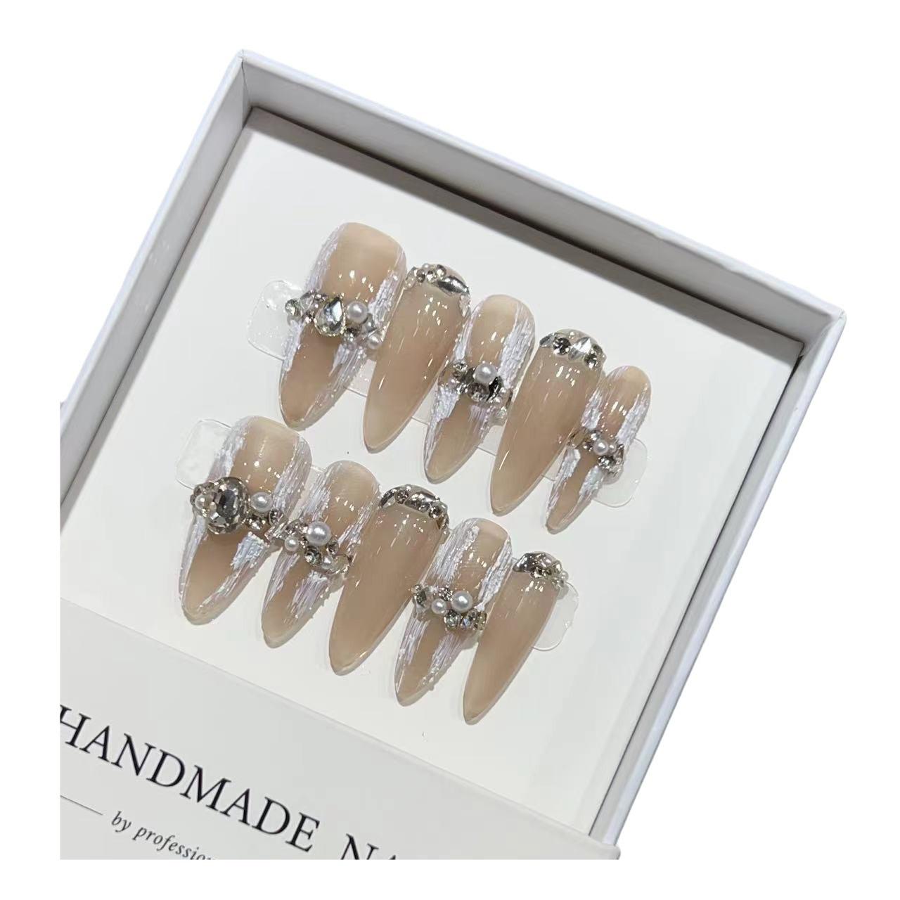 

Чистый ручной накладной пластырь для ногтей, ледяной прозрачный нюдовый пластырь, легкая роскошь, вспышка бриллианта, накладной пластырь для ногтей, маникюр Large L