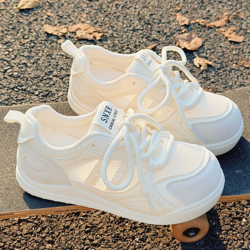 Women Breathable Mesh White Casual Thick Soled Lace Up Low Top Sneakers 35 белый
