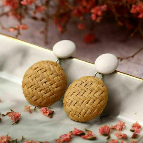 Wood Earrings Jewelry Bamboo Dangle Geometric Rattan Circle Women 2024 Fashion