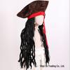 Caribbean Pirate Captain Hook Cosplay Wig & Hat with Curly Hair