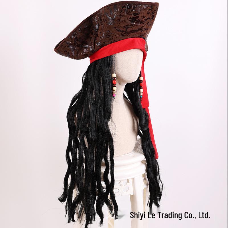 Caribbean Pirate Captain Hook Cosplay Wig & Hat with Curly Hair
