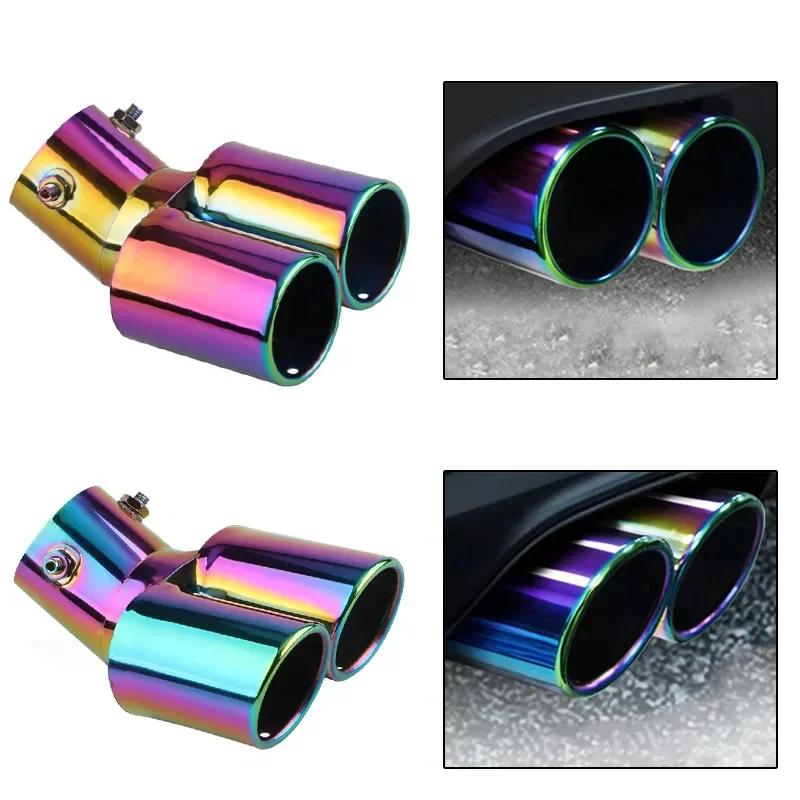 Universal Curved Double Outlet Car Exhaust Trim Muffler Pipe Tail Car Decoration Chrome Tail Pipe Stainless Steel Car Styling