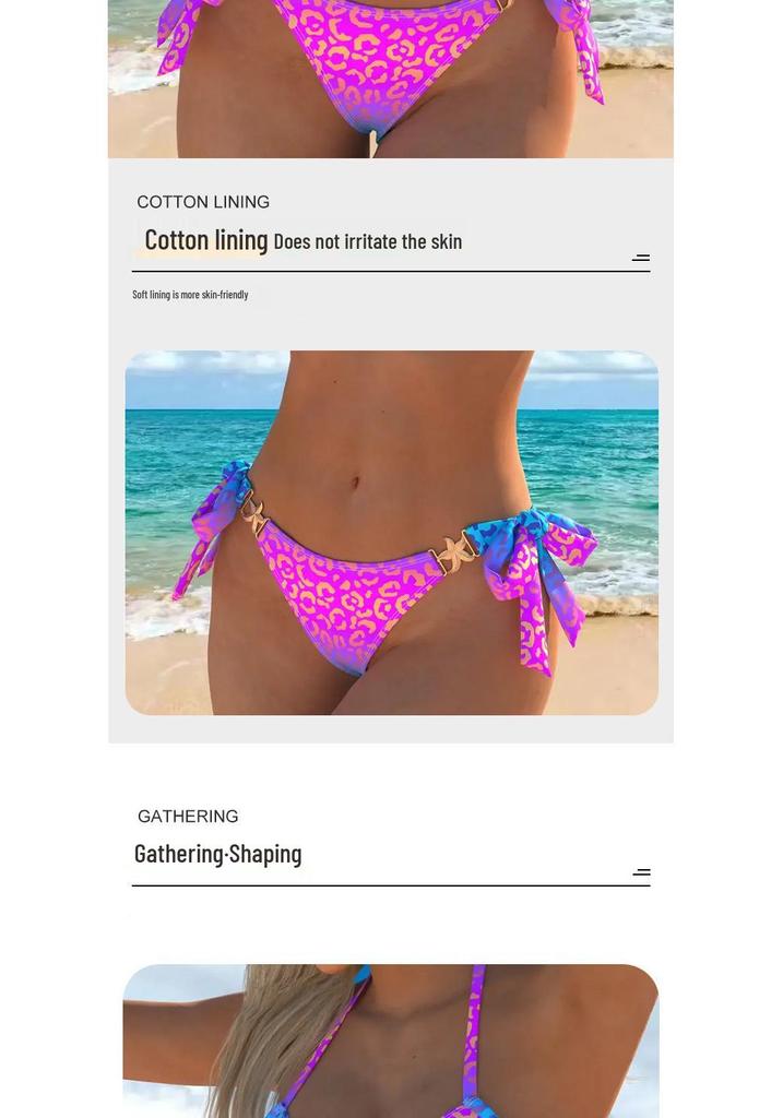 2026 Blue Gradient Leopard Halter Bikini - European & American Style Backless Swimsuit