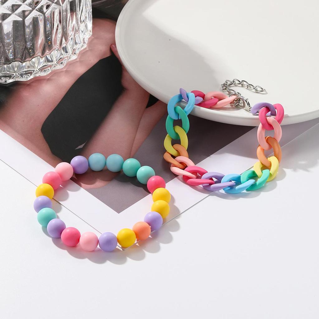 Bohemian Pink Heart Letter & Colorful Bead Bracelet Set