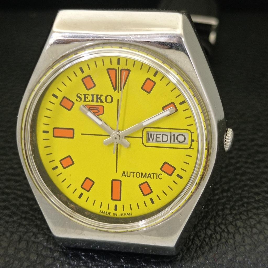 SEIKO 5 AUTOMATIC VINTAGE JAPAN 6319A MENS YELLOW COLOR DIAL WATCH a702704-1 R210-a702704