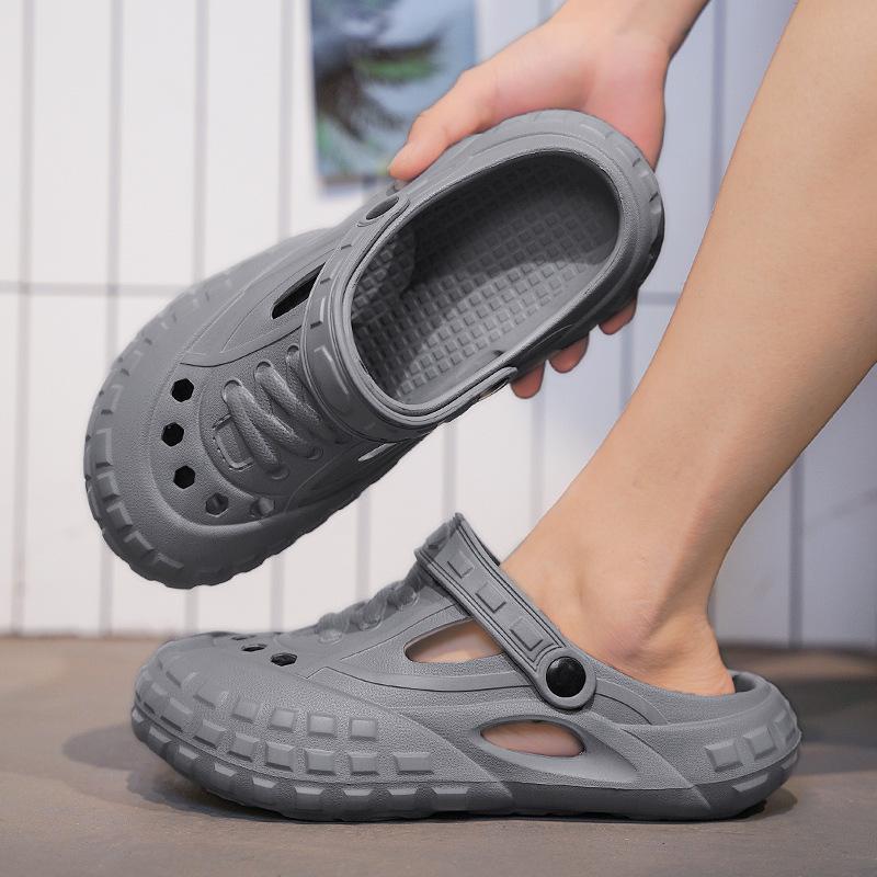 

Stepping on shit hole shoes, wearing thick-soled deodorant bag head sandals outside in summer, new non-slip indoor and outdoor leisure tide drag 46 серый