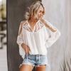 Women's Shirt White Lace Patchwork Loose V-Neck Large Size Sexy Long Sleeve Street Fashion Casual Top Blouses for Female