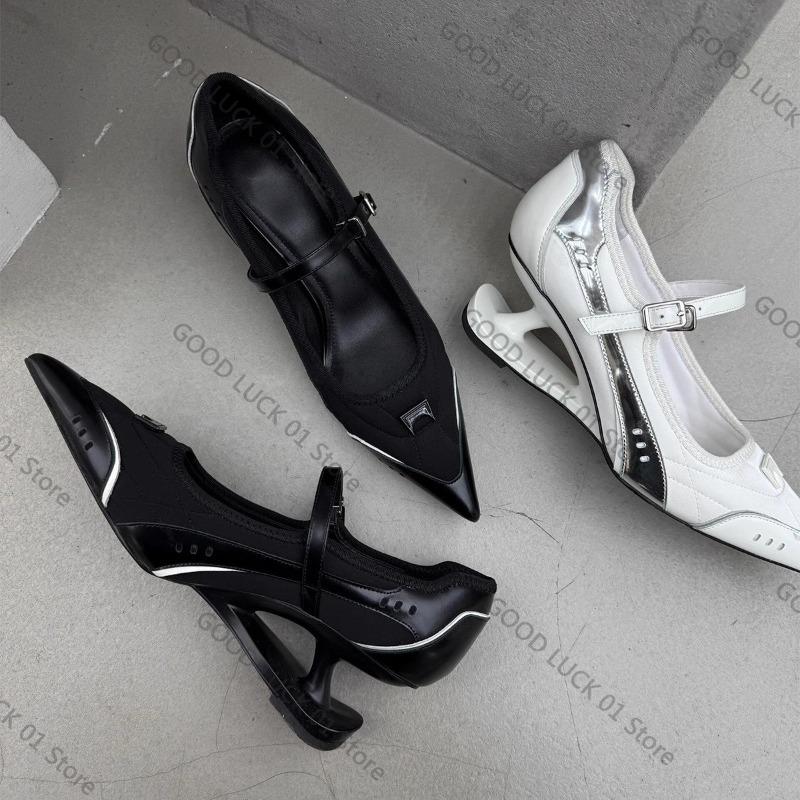 Fashion 2025 Pointed Toe Special Heel High Heels Women's Autumn New Light Mouth Color Block One Strap Non-slip Single Shoes