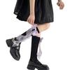 Womens Knee Length Sock Ribbon Bows Tie Stocking Hollows Lacy Bows Tie Long Fishnet Mesh Ballet Style Sock for Summer
