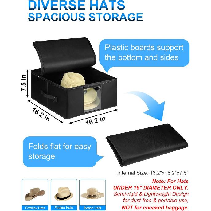 Большая коробка Teraves для хранения шляп для мужчин и женщин Хранение Картонная поддержка Ударопрочная Пылезащитная Дорожный чехол для ковбойской шляпы Органайзер для шляп для шкафа 6230₽
