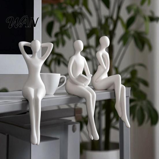 Sittande Hållning Skulptur 3 st Harts Lässkulptur, Tänkare Staty, Abstrakt Kvinna Bokhylla Dekor Statyett för Hem, Kontor, Vardagsrum,