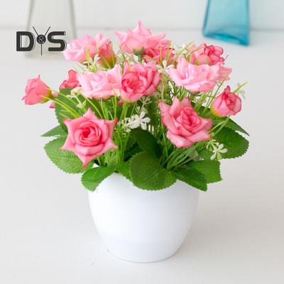 HOW-E Imitation Potted Flower Rose Hotel Decoration Plastic Bookshelf Table Artificial Flower Pot for Office