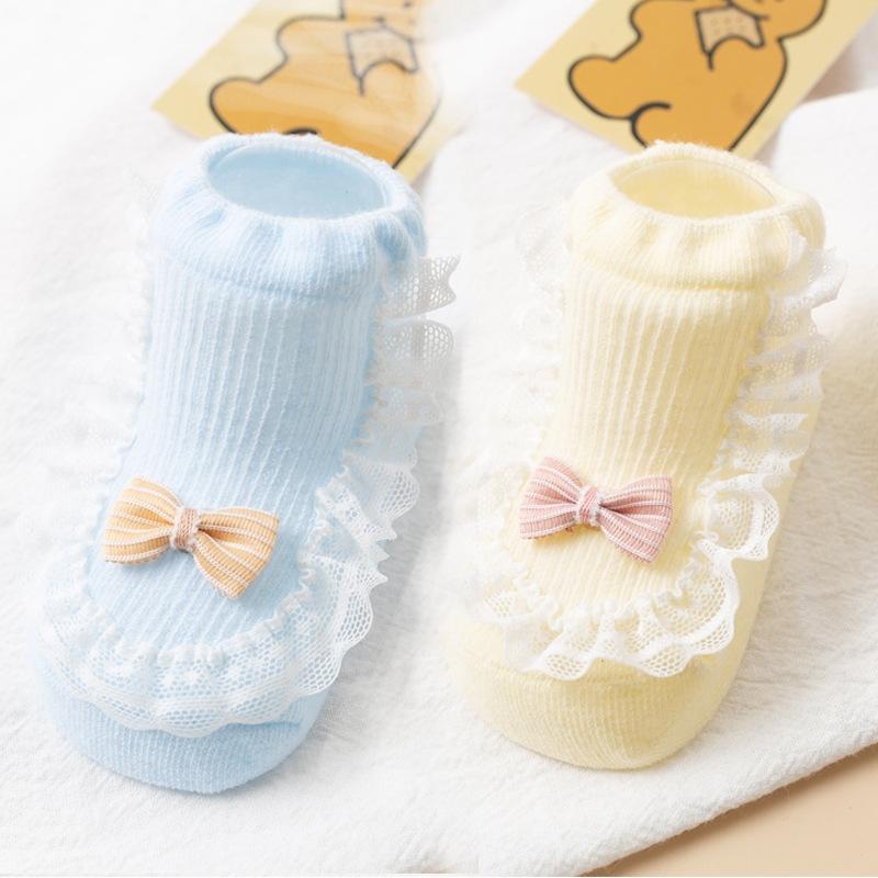 2 Paar/Set Baby Schleifen Socken Für Mädchen Baumwolle Spitze Socken Säugling Mädchen Kinder Socke Freizeit Weich Sommer Kleinkind Neugeborenen Socken Für Kinder