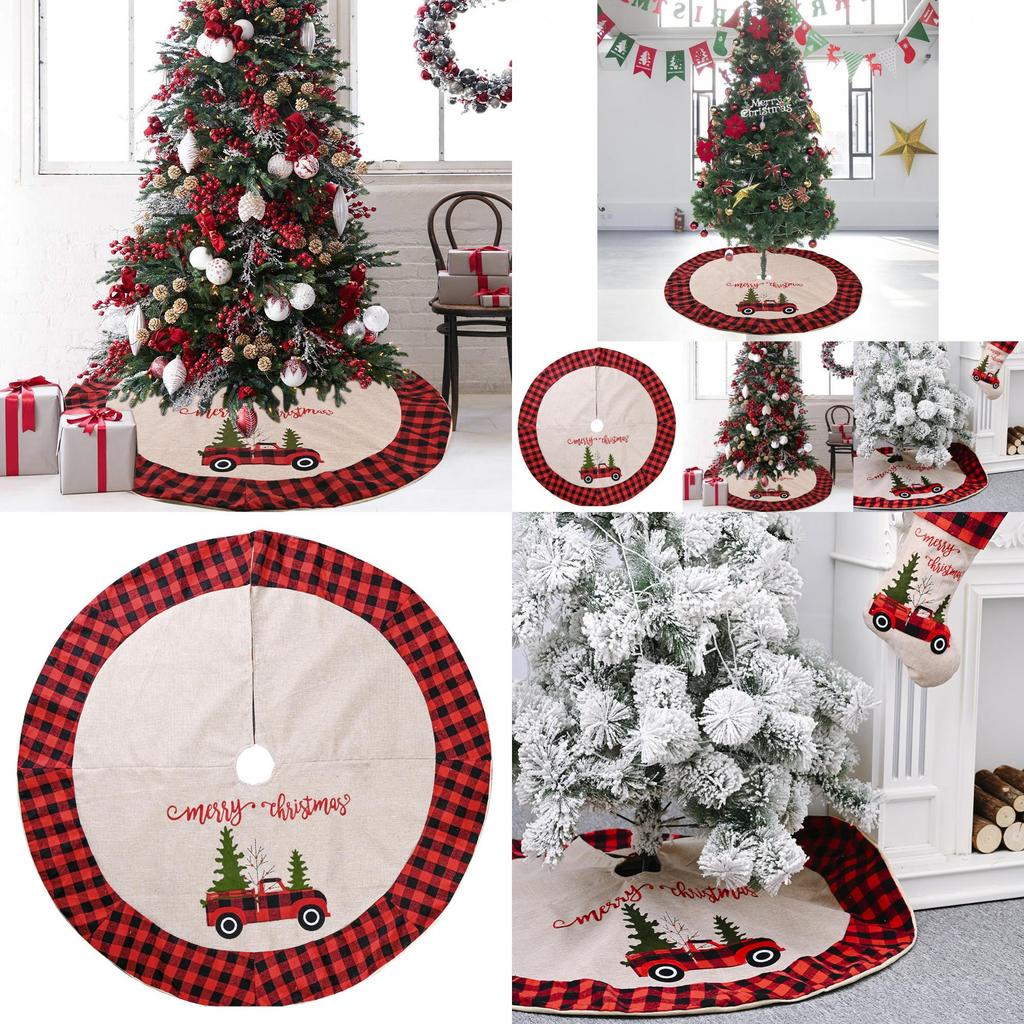 Elegant Red And Black Checkered Christmas Tree Skirt For Vehicle Holiday Decor 120cm