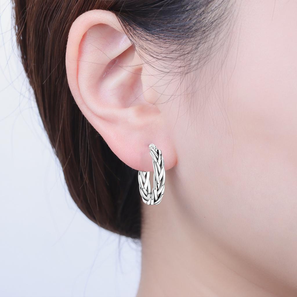 S925 Sterling Silver Vintage Basic Woven Earrings Hoop Earrings Women Jewelry Original Trendy Anniversary Gifts