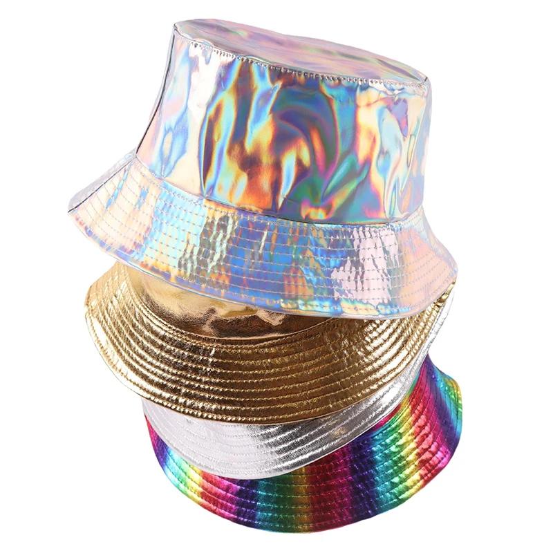 New Two-Sided Golden Silver Foldable Unisex Bucket Hat Women Street Personality Fisherman Cap Outdoor Men Hip Hop Panama Hats
