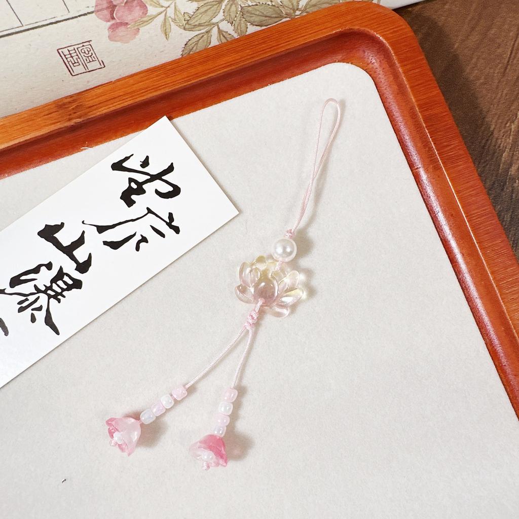 New Chinese-style Handmade Beaded Lotus Pendant Key Chains Mobile Phone Chain for Women Men Ethnic Charm Jewelry Accessory Gift