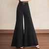 Women's High Waist Wide Leg Pants – Elastic Waist Flared Trousers with Decorative Buckle (Size 28-33)