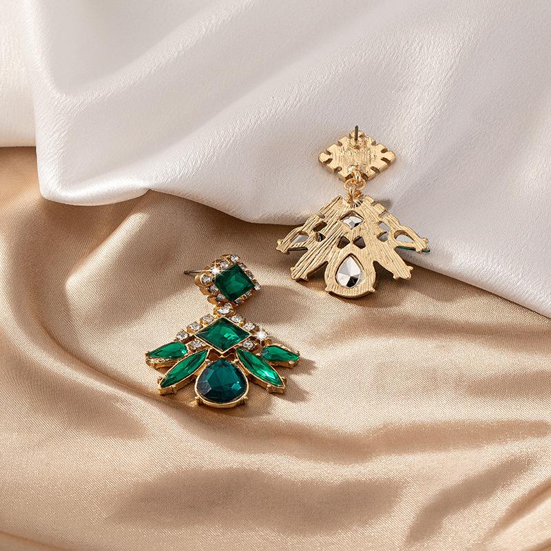 Stylish Geometric Green Rhinestone Dangle Earrings