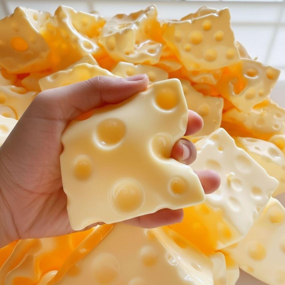 Shapeable Jumbo Cheese Cube Stress Ball Squishy Texture Anti-Stress Cheese Squeeze Fidget Toy Non-Bounce Asmr Sensory Stress Toy
