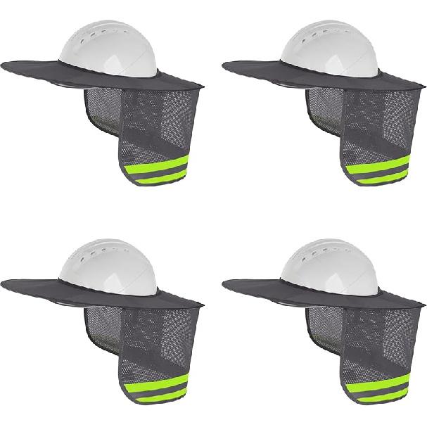 4 Pack Hard Hat Sun Shade - Full Brim Mesh Sun Shield with Reflective Strip Visor