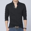 Men's Solid Color V-Neck Long-Sleeved Casual Polo Shirt