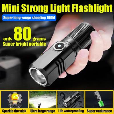 Super Bright Mini Portable Flashlight USB Rechargeable Mini Flashlight 3000lm Powerful Torch Can Be Closed with One Click Ultra Bright Long-range