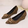 Wedge Heel Single Shoes New Spring and Summer Leopard Print Pointed Head Comfortable Shallow Mouth Square Buckle Rhinestone Shoes