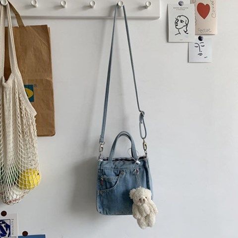 Simple Design Women's Denim Shoulder Messenger Bag Solid Color Ladies Handbags with Pocket Vintage Female Girls Small Tote Bags