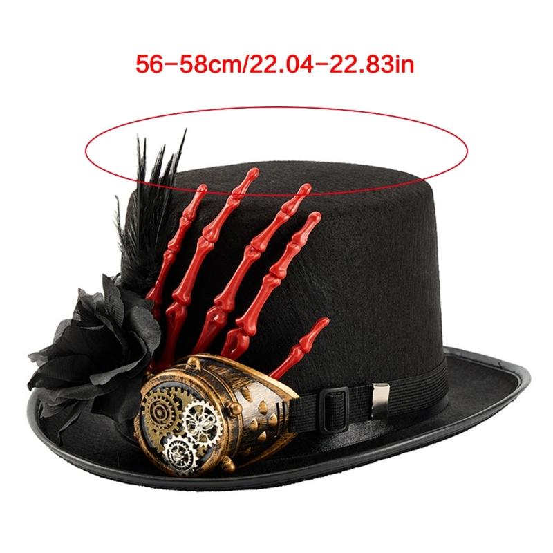Gothic Tall Hat With Skeleton Hand Flower Decoration Gothic Theme Head Accessory Top Hat For Halloween Masquerades Event