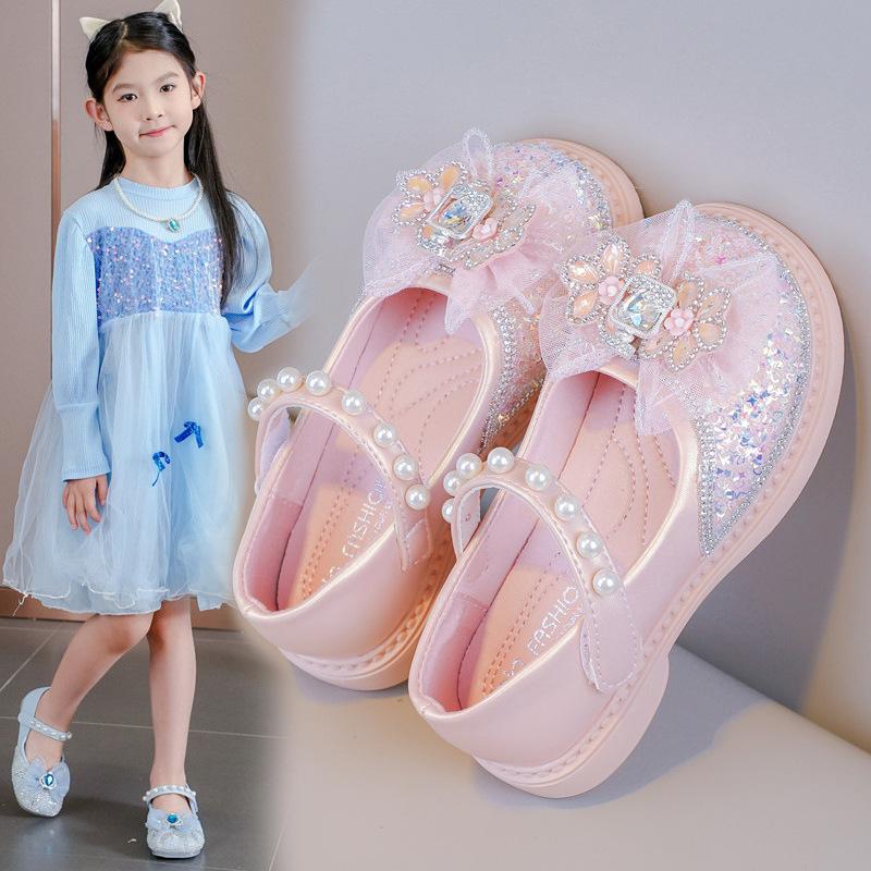 

Детская кожаная обувь в стиле принцессы, кружево, бант, сетка, балетки для девочек на мягкой подошве, новая мода 2025, детская танцевальная обувь для вечеринки, свадьбы 26 розовый